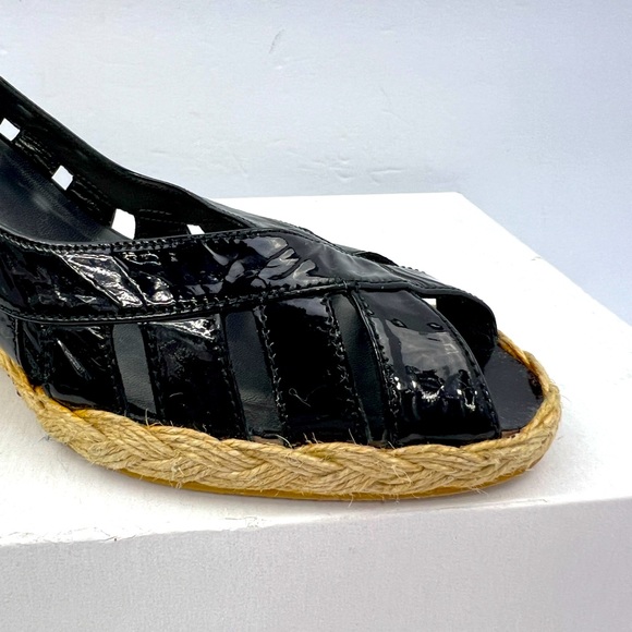 STUART WEITZMAN PATENT, TOE WEDGE, ESPADRILLES, BLACK, SIZE 9M, WOMEN’S SHOES - Picture 9 of 16